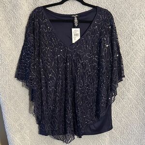 Brittany Black Dark Navy Sequin V-Neck Blouse
